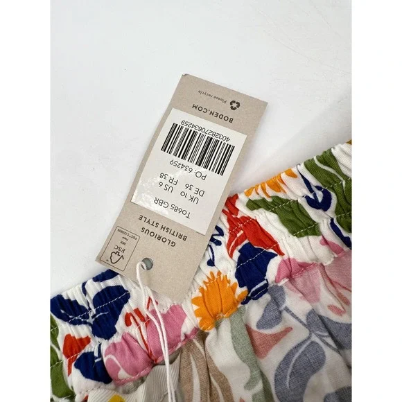 New Boden Pants Womens 6 Multicolor Floral Bird Print Elastic Waist Straight - Picture 10 of 10